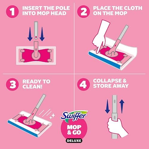 Swiffer Sweep and Mop Deluxe, Limited Edition Pink, 2-in-1 Floor Mopping and Sweeping Kit, Multi-Surface Kit for Floor Cleaning, Includes 1 Sweeper, 5 Heavy Duty Dry Cloths, 3 Heavy Duty Wet Cloths thumbnail 9