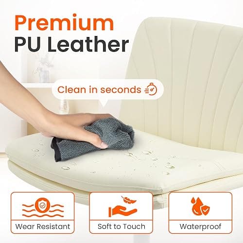 Orange Factory Criss Cross Chair with Wheels Comfy Wide Vanity Desk Chair Dual Base Leather Armless Adjustable Swivel for Home Computer Task (Beige) thumbnail 5
