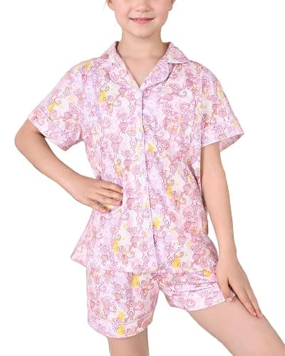 HMPEAIIY Cute Monkey Pajamas Set for Girls, Kids Summer Button Down Matching Y2k Loungewear PJs Christmas Thanksgiving Gift - Image 1