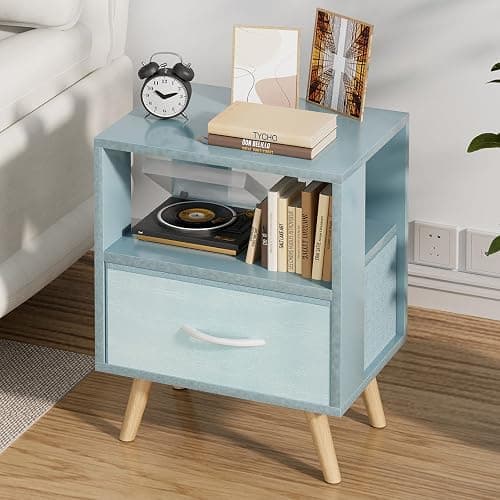 Aenuert Night Stand, Blue Kids Nightstand with Drawer, Nursery Side Table with Open Storage, 2-Tier Modern End Table, Bedside Table for Small Space, Living Room, Bedroom - Image 1