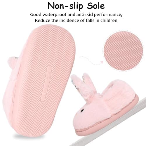 Girls Toddler Slippers Boys Cozy House Shoes for Little Kids Cute with Bunny Design Plush Indoor Warm Winter Slippers Non-Slip thumbnail 4