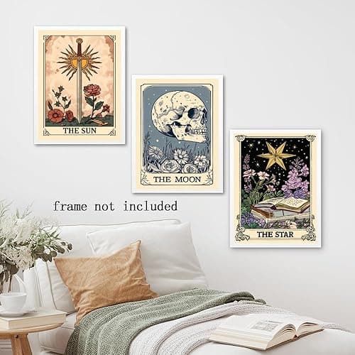 Set of 3 The Sun Moon Star Wall Art Mystical Tarot Card Print Earthy Boho Celestial Pictures Decor Astrology Posters Spiritual Witchy Room Aesthetic Painting for Bedroom 8x12inch Unframed thumbnail 5