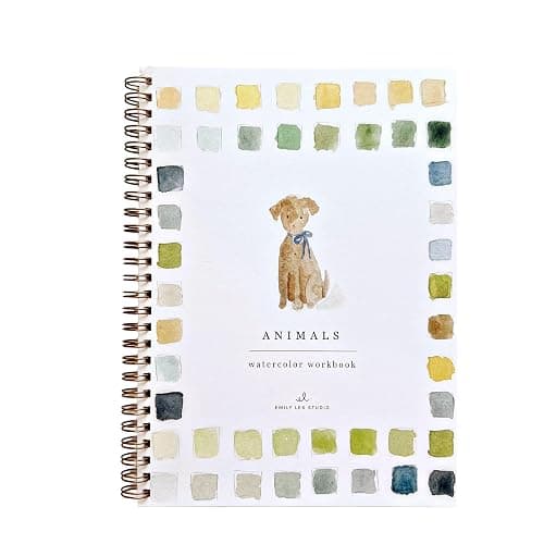 Animals Watercolor Workbook by Emily Lex Studio, 12 Beginner Friendly Sketched Illustrations, Lay Flat Spiral Pages, 6.5 x 9 inch, 120lb Watercolor Paper - Image 1