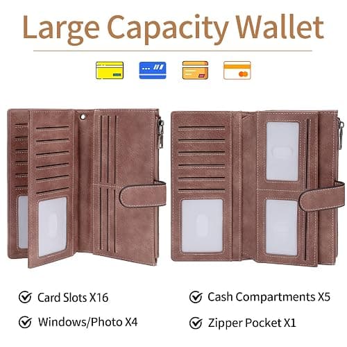 XINNSTAR Womens Wallet RFID Blocking Large Capacity Credit Card Holder Long Purses for Women with Wristlet Pocket ID Window thumbnail 2
