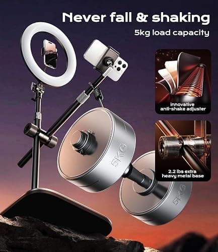 Overhead Phone Mount,Overhead Camera Mount Stand[Anti-Shaking] with 10.5" Ring Light,Desk Stand for iPhone with Ring Light for Video Recording,Zoom Meeting,YouTube,TikTok thumbnail 4