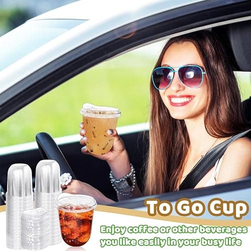 Alaeseje 50 Pack Clear Plastic Cups with Strawless Sip Lids,12 oz Iced Coffee Cups with Lids,Disposable PET Crystal Cups,Round Bottom To Go Cup for Iced Coffee Juice Smoothie Cold Beverage thumbnail 5