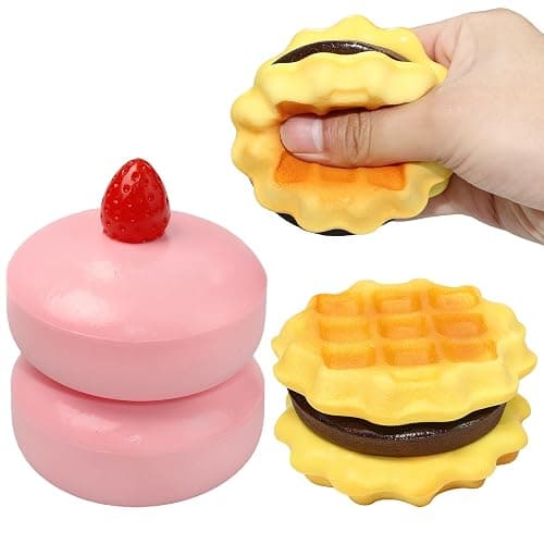 Slow Rising Squishy Cake & Waffle Squeeze Toys for Stress Relief, Soft Food Squishy for Kids Adults, Fidget Toys Party Favors, Popular Squishies Bread Birthday Gifts, Kawaii Satisfying Squishy - Image 1