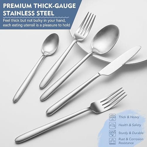 Heavy Duty Silverware Set, EIUBUIE 40-Piece Premium Stainless Steel Flatware Sets For 8, Matte Brushed Finish Cutlery Tableware Modern Kitchen Utensils Set for Home Restaurant, Dishwasher Safe thumbnail 5