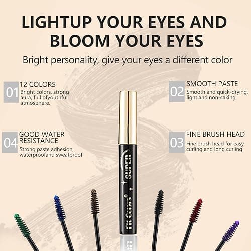 Joyeee Coloured Mascara, 12 Colors Colorful Mascara Set, Rainbow Waterproof Mascara 3D Fiber Lash Mascara Volume Eyelash, Charming Natural Eye Makeup thumbnail 2