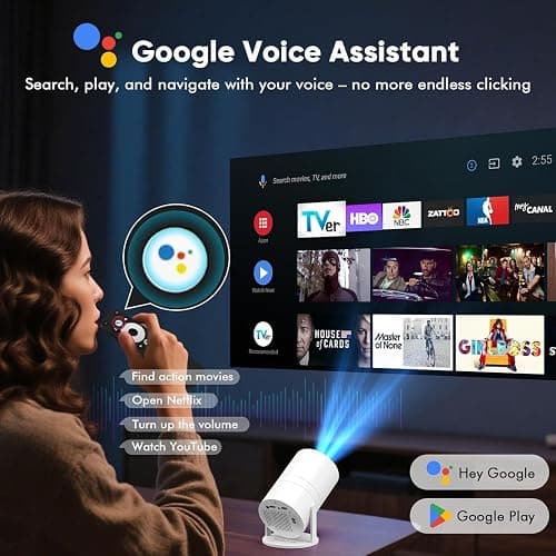 [ Built-in Google TV & Voice Control] WISHOLY Mini Projector with WiFi and Bluetooth, Built-in Streaming Apps, Portable Movie Projector 4K with 180° Rotatable for Outdoor, Home Theater, Movie Night thumbnail 3