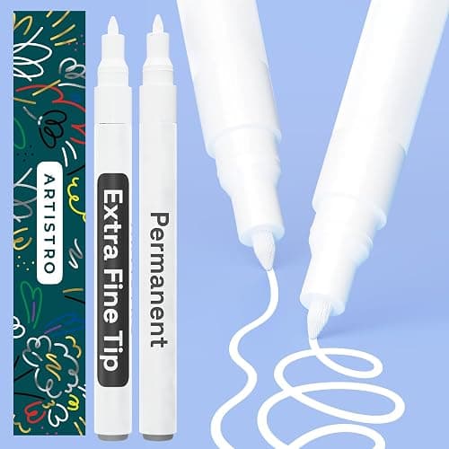 ARTISTRO 2 White Permanent Marker - Waterproof Markers for Tire, Fabric, Rocks, Glass, Ceramic, Wood, Paper - Oil Based Paint Pens - Extra-Fine Tip 0.7mm - Image 1