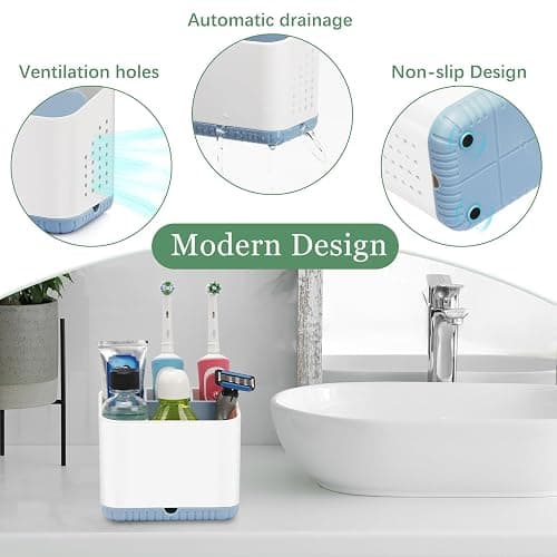 PARKMANI Toothbrush Holders for Bathrooms, Kids Electric Toothbrush and Toothpaste Holder, 4 Slots Tooth Brushing Holder for Bathroom Organizer Countertop, Bathroom Accessories (Blue) thumbnail 5