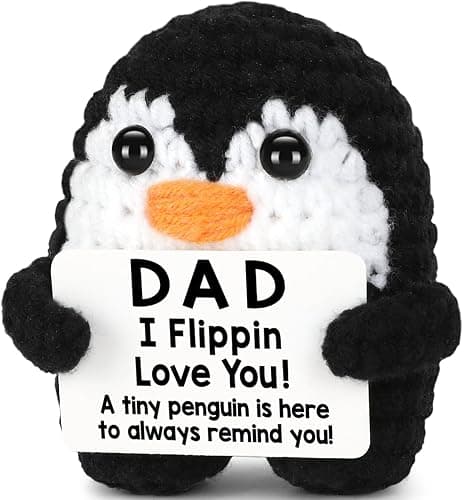 Fathers Day Dad Gifts from Daughter Son, Handmade Crochet Mini Penguin Birthday Gift for Father StepDad, Funny Gifts for Dad Birthday Father‘s Day Cute Decor, I Love You Dad‘s Emotional Small Present - Dad - Image 1