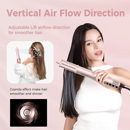 Atopskins 8-in-1 Hair Dryer Brush & Hot Air Styler, 110,000 RPM Blow Dryer Brush Foldable LCD Display, 4 Heat Settings Auto Curler Fast Drying Curling Straightening for Salon & Travel (Pink) thumbnail 5