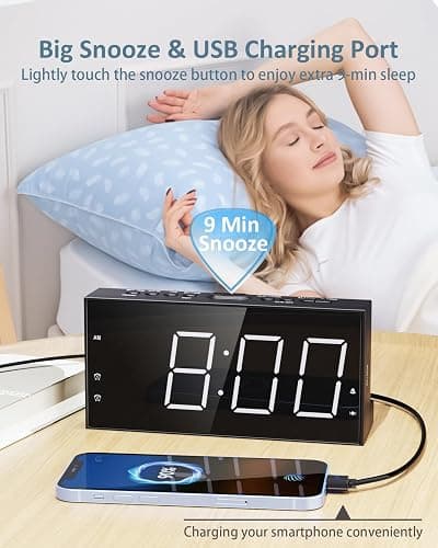 Loud Alarm Clock with Bed Shaker for Heavy Sleeper, Dual Vibrating Alarm Clock with USB Charger for Hard of Hearing/Deaf, 7.5’’ Large LED Display with Dimmer, Snooze, 12/24H & Battery Backup thumbnail 6