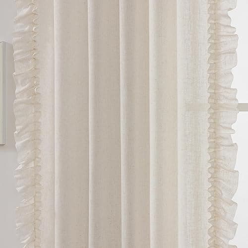Farmhouse Curtains 84 Inches Long 2 Panels Natural Linen Textured Ruffle Curtains for Bedroom Living Room, Rod Pocket Privacy Flowy Drapes Semi-Sheer Cottage Scalloped Edge Curtain Set, W47xL84 Inch thumbnail 4