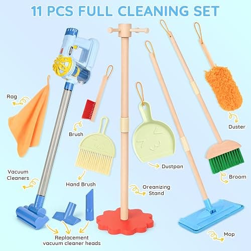 Dreamon Wooden Toddler Cleaning Set - 11Pcs Kids Cleaning Toy Set with 3-in-1 Kids Vacuum That Really Works, Montessori Cleaning Toys with Broom and Mop Set for Toddlers Girls Boys Age 3-6 thumbnail 3