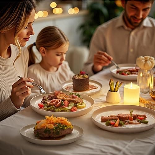 Sweese Porcelain Dinner Plates Set of 6, 10.5 Inch Dish Set - Dishwasher, Microwave, Oven Safe, Scratch Resistant, Kitchen Serving Dishes - White thumbnail 8