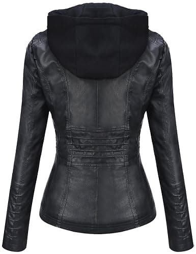 Tanming Womens Faux Leather Jacket Hooded Moto Biker Coat Outerwear Fall Fashion Outfits Winter Clothes thumbnail 3
