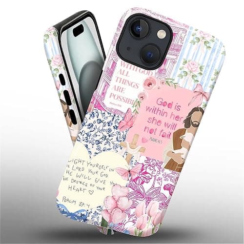 COTAIL Case Designed for iPhone 15, Hybrid 2-Layer Case, Military-Grade Protection Durable Shockproof Anti-Scratch Phone Case, Pink Blue Jesus Collage thumbnail 4
