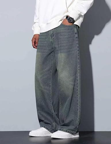 QGRSWBC Men's Wide Leg Jeans Baggy Denim Pants Y2k Hip Hop Trousers thumbnail 5
