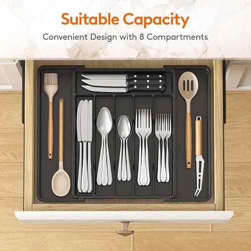 Lifewit Silverware Drawer Organizer, Expandable from 11 to 18 inches, Utensil Tray for Kitchen, BPA Free Flatware Cutlery Holder, Adjustable Plastic Storage for Spoons Forks Knives, Large, Black thumbnail 3