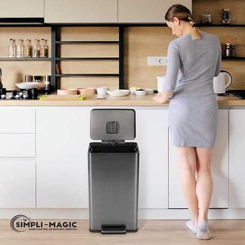 Simpli-Magic 13.2 Gallon (50L) Step Trash Can – Kitchen Garbage Can with Slow-Close Lid – Odor Control, Hands-Free, Easy to Clean, Brushed Stainless Steel thumbnail 8