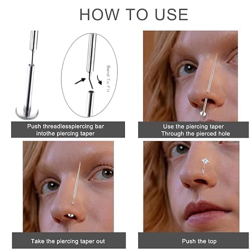 VOJO Piercing Ball Grabber Tool Kit 16G,18G Stainless Steel Flat Back Earrings Applicator with Threaded & Threadless Insertion Pins for Ear Nose Lip Body Jewelry Changes thumbnail 4