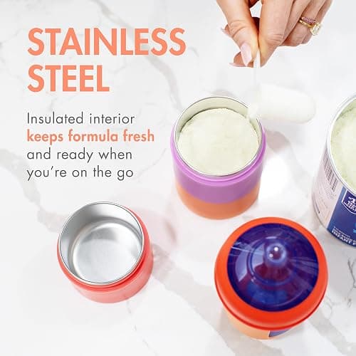 Boon Triful Baby Formula Dispenser On The Go - Insulated Stainless Steel Formula Containers with Stacking Design - Baby Bottle-Feeding Supplies for Travel - Pink thumbnail 3