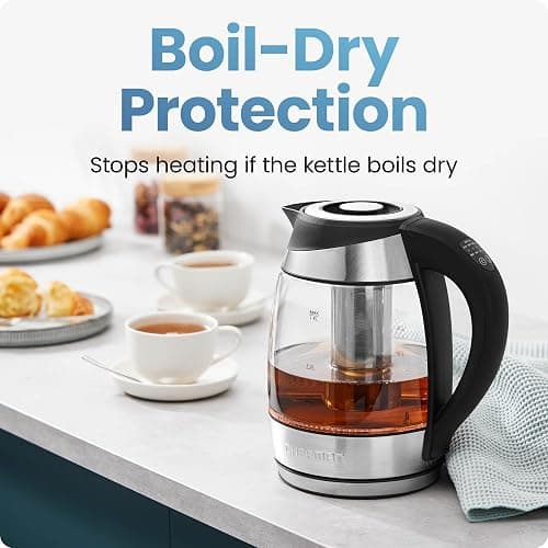 Chefman Electric Kettle with Temperature Control, 5 Presets LED Indicator Lights, Removable Tea Infuser, Glass Tea Kettle & Hot Water Boiler, 360° Swivel Base, BPA Free, Stainless Steel, 1.8 Liters thumbnail 7