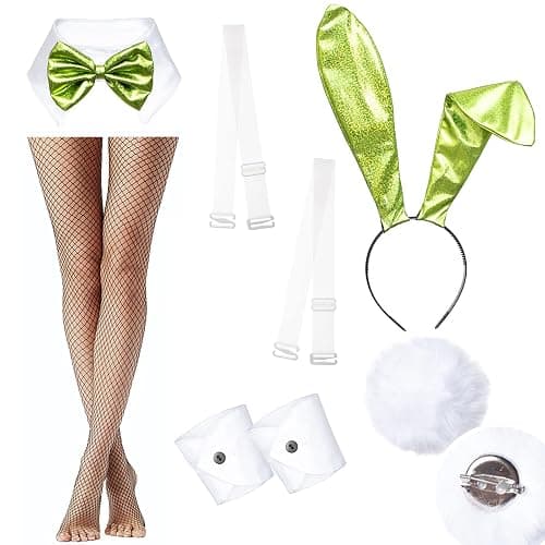 Womens Bunny Costume Girl Bodysuit Holographic Shining Suit Sparkle Costume Senpai Cosplay Bodysuit One Piece stockings Set thumbnail 4