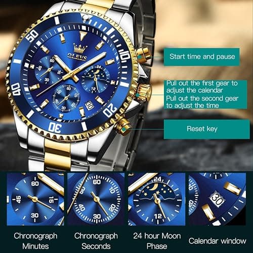 OLEVS Watch for Men Diamond Business Dress Analog Quartz Stainless Steel Waterproof Luminous Date Two Tone Luxury Casual Wrist Watch thumbnail 4