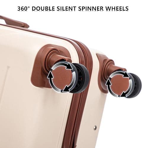 Merax 3 Piece ABS Hardside Luggage Sets Spinner Wheels Suitcase with Lock, Beige, 20/24/28 Inch thumbnail 4