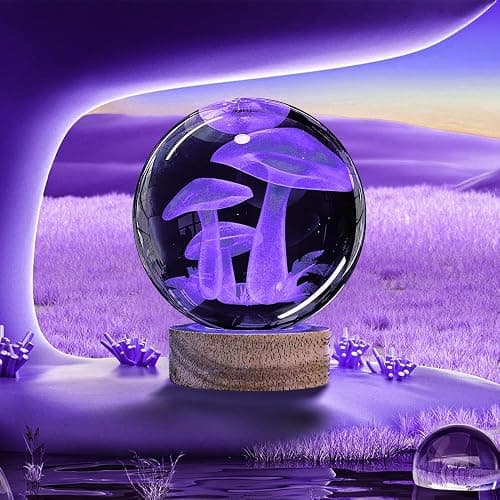 YYLZEPHB 3D Crystal Ball Night Light with Wooden Base, Mushroom Glass Ball Lamp with 16 Colors and Remote Control - Cool Desk Decor Gift for Kids and Friends thumbnail 4