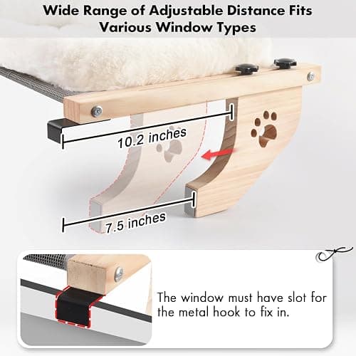 AMOSIJOY Cat Sill Window Perch Sturdy Hammock Window Seat with Cushion Bed Cover, Wood & Metal Frame for Large Cats, Easy to Adjust Cat Bed for Windowsill, Bedside, Drawer and Cabinet (M) thumbnail 5