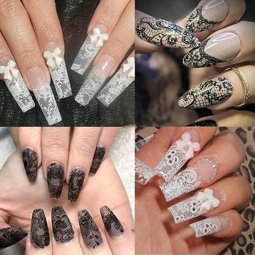 Lace Transferfolie Nägel, 10Rollen Schwarze Weiße Holographische Spitzen Nail Foils Blumen Floral Nagel Transferfolie Stickers Aufkleber für Nailart DIY Dekoration thumbnail 5
