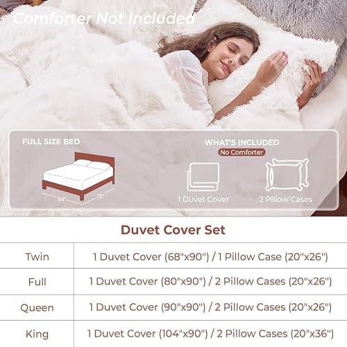 Sasttie 3-Piece Fluffy Duvet Cover Full, Ultra Soft Faux Fur and Velvet Camel Comforter Cover, Luxury Fuzzy Bedding Sets for Winter Bed, Includes 1 Duvet Cover and 2 Pillowcases, No Comforter thumbnail 7