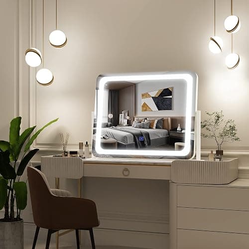 FENNIO Vanity Mirror with Lights 22''x17'' Makeup Mirror with Lights,Vanity Mirror Touch Screen with 3-Color Lighting,Dimmable,for Vanity Desk Tabletop - White - 22"L x 17"W thumbnail 5