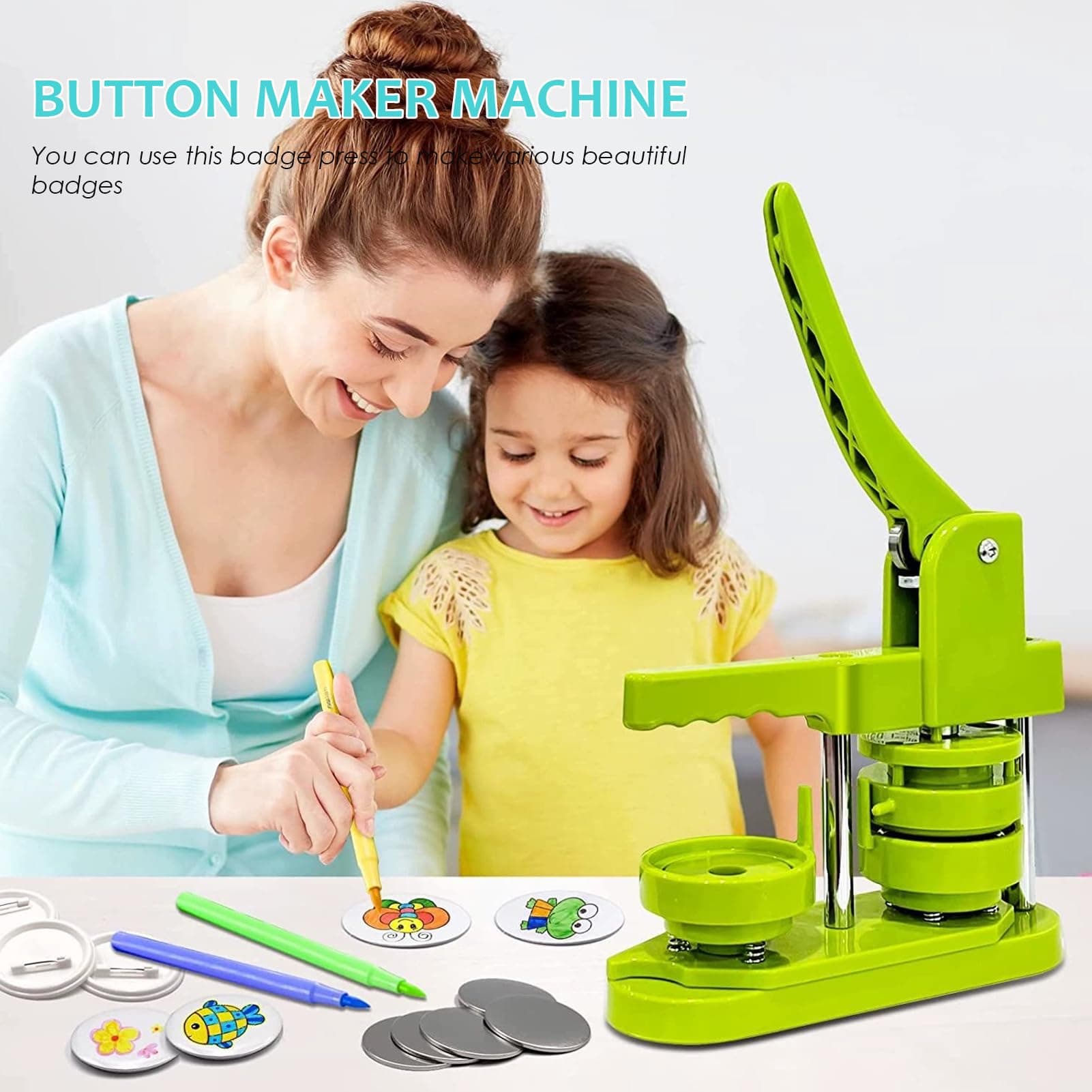 Button Maker Machine, DIY Button Pin Maker Machine, Badge Button Press Machine with 100Pcs Button Parts, Circle Cutter, Book (58mm) thumbnail 2