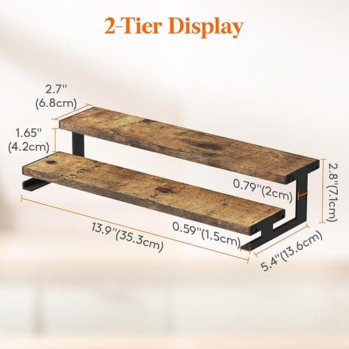 Lifewit 13.9 Inch Cologne Organizer for Men, 2 Tier Wooden Perfume Stand, Display Riser Shelf for Fragrance, Aftershave, Skincare Makeup for Vanity, Bedroom, Bathroom Storage, Rustic Brown, 1 Pcs thumbnail 3