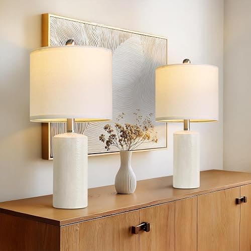 G-SAFAVA 20.5" Small Table Lamps for Living Room Lamp Set of 2 Ceramic Lamps for Bedroom Bedside Lamps Modern Boho Lamps for Night Stands Farmhouse Nightstand Lamp Side End Table Lamp, White - Image 1