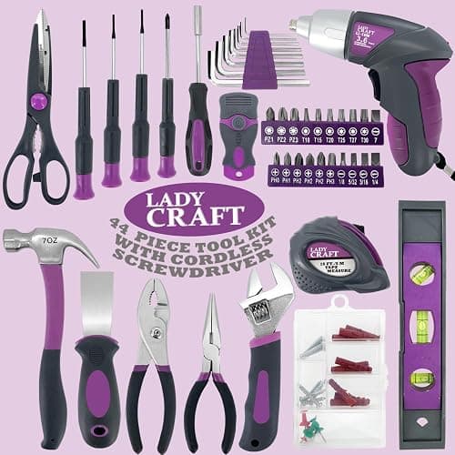 Werktough 44PCS 4V Cordless Screwdriver Tool Kit Set Pink Color Tools Lady Tools Kit Home Repair Set Toolbox Hand Tool Kit Storage Case Gift Set LADYCRAFT thumbnail 3