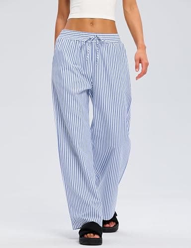 LOMON Striped Gingham Pants Women 2026 Spring Summer Pajamas Wide Leg Pj Lounge Boxer Bottoms Y2k Trousers with Pocket thumbnail 2