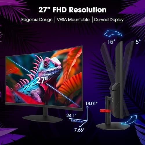 Sceptre New Curved 27-inch Gaming Monitor 1500R 100Hz HDMI X2 DisplayPort 1ms 100% sRGB, Build-in Speakers Machine Black 2025 (C275W-FW100T Series) thumbnail 6