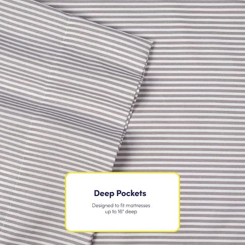 Queen Sheets Stripe Grey - 6 Piece 1500 Supreme Collection Fine Brushed Microfiber Deep Pocket Queen Sheet Set Bedding - 2 Extra Pillow Cases, Great Value, Queen, Classic Stripe Gray thumbnail 5