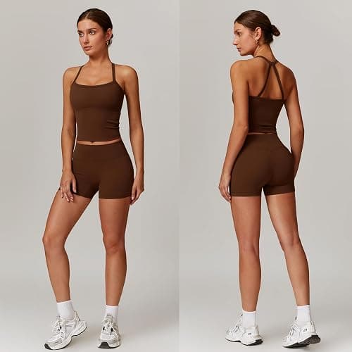 GXGPML Women 2 Piece Workout Sets (2025 NEW) Yoga Outfit Open Back Tank Top High Waisted Shorts Gym Sets Tracksuits thumbnail 2
