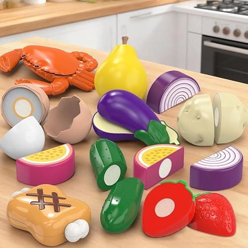 Cutting Play Food Toy with Grocery Basket, Pretend Play Kitchen Accessories | Toddler Educational Kitchen, Plastic Fake Food, Vegetables & Fruits for Kids Age 3-5, Birthday Gift for Boys Girls thumbnail 7