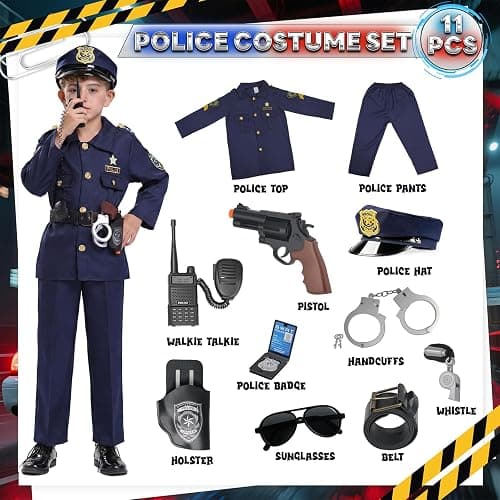 BIBUTY Police Officer Costume for Kids, Cop Costume Outfit Set with Accessories, Kids Halloween Costumes for Boys Girls, Police Costume Role Play Kit for Halloween Career Day thumbnail 5