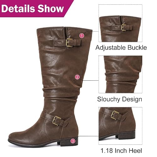 Luoika Women's Extra Wide Calf Knee-High Boots | Wide Width, Round Toe, Plus Size, Slouchy Boots, Low Heel, Winter Boots. thumbnail 5