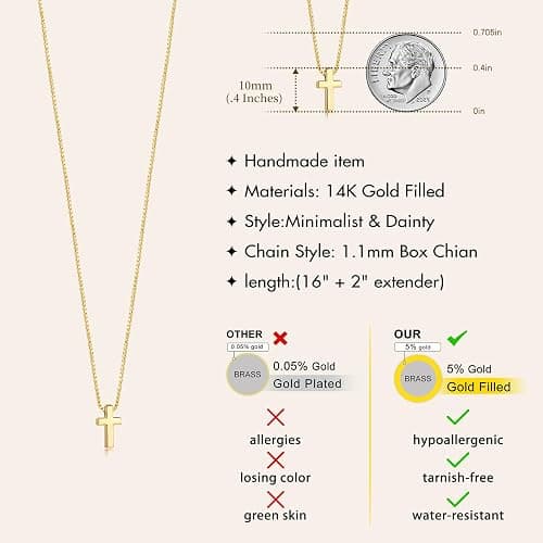 Christmas Stocking Stuffers Cross Necklace for Women Girls, Dainty Cute 14K Gold Silver Plated Cross Pendant Jewelry Non Tarnish Waterproof Simple Small Necklace Christian Baptism Religious Faith Gifts thumbnail 5